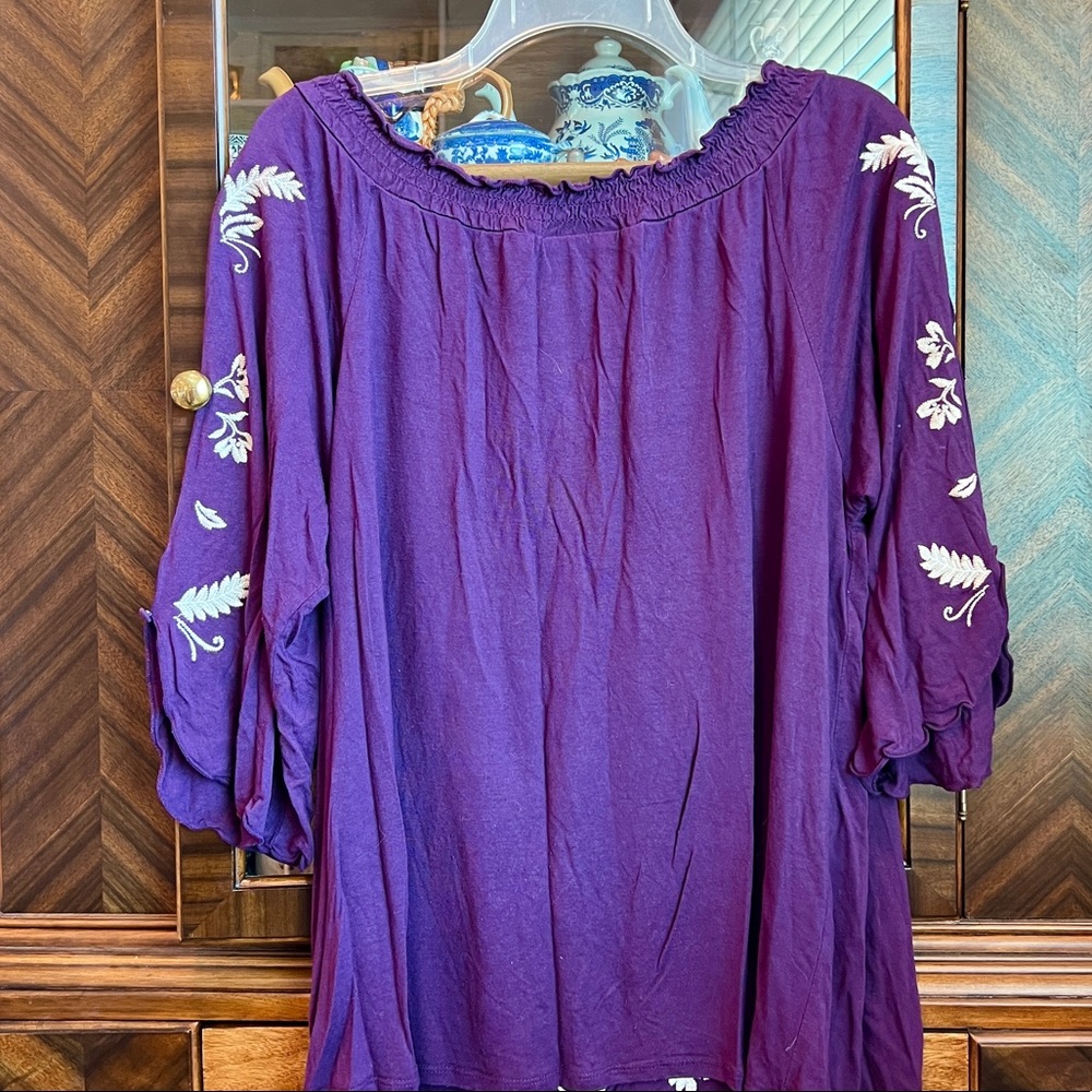 INC Purple and Ivory Embroidered Blouse 1X - Picture 2 of 4